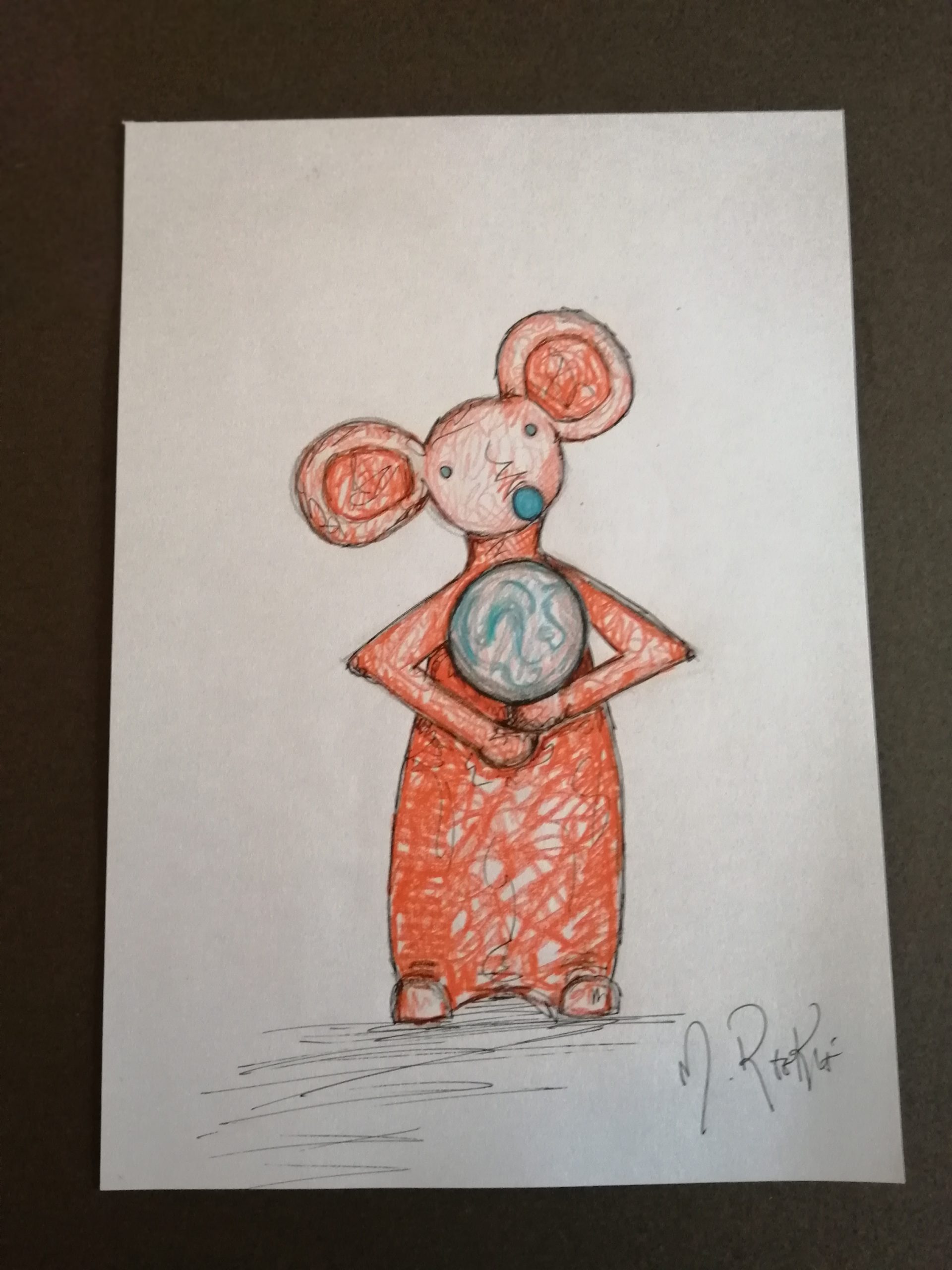 Sketch 'Orange Mouse Holding Marble