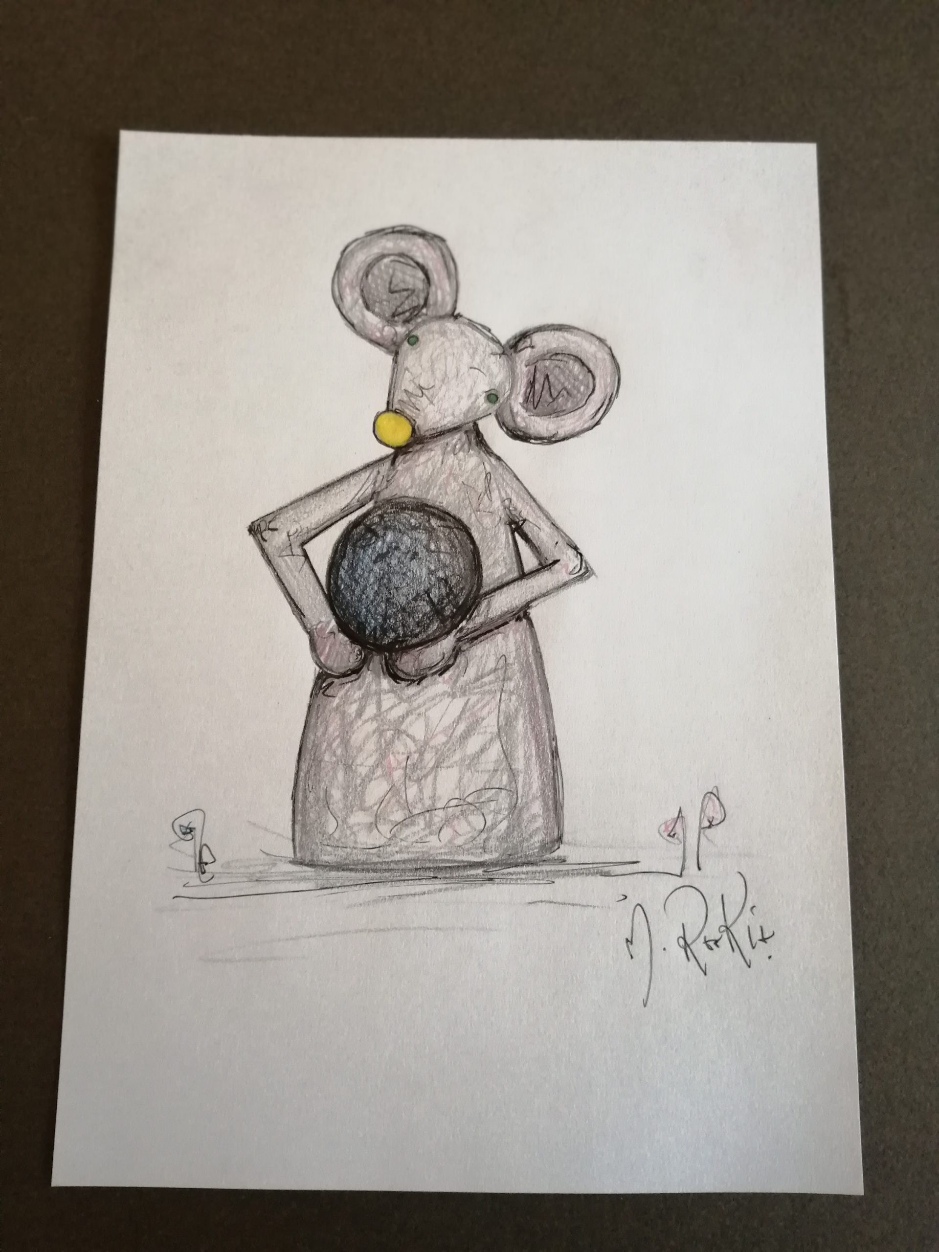 Sketch 'Grey Mouse Holding Pebble