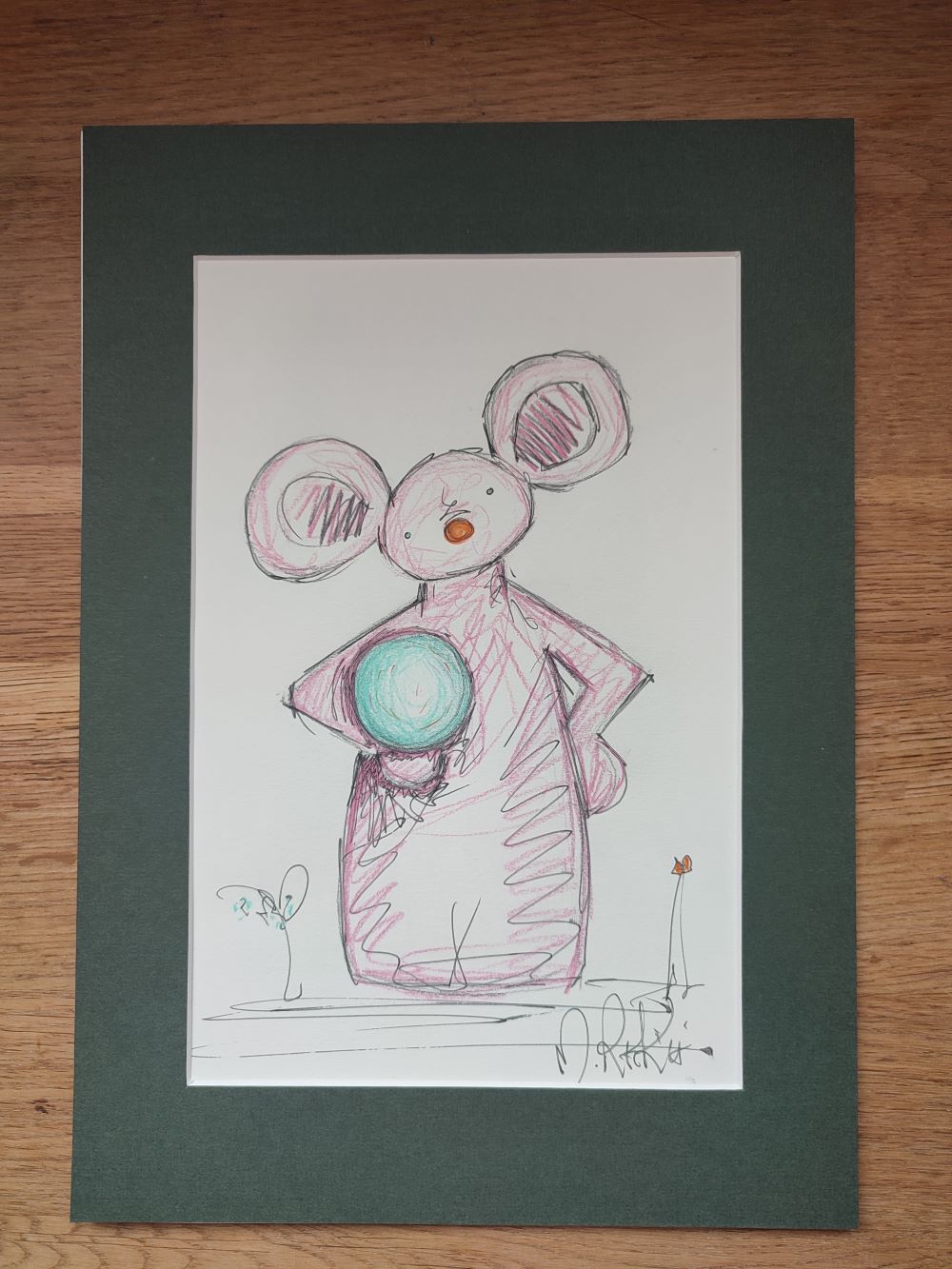 Sketch, Pink Mouse holding a marble